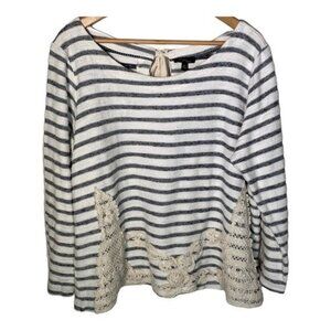 Cupio Top Womens Plus Size 2X Shirt Long Sleeve Blouse Blue Striped Casual Work